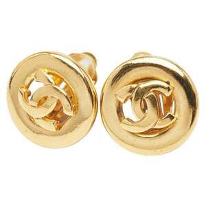 CHANEL Authentic Gold Logo Earrings